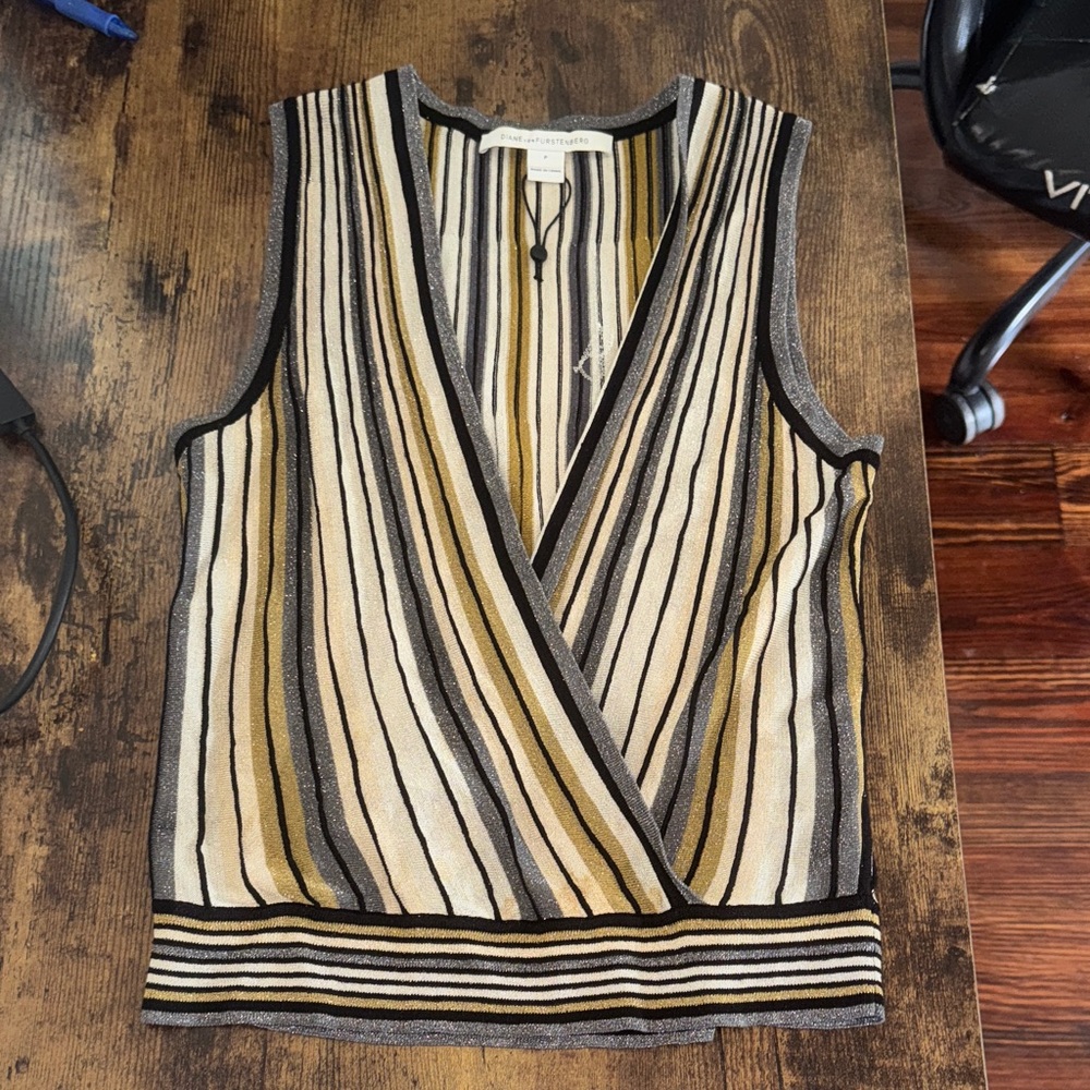 Diane Von Furstenberg Multicolor Striped V-Neck Tank Top